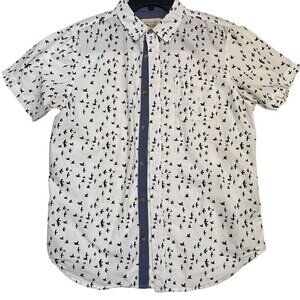Straight Faded Men's Button Down Cotton Shirt Seagulls Short Sleeve Size Medium